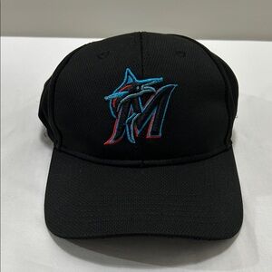 NBA Black Miami Marlins Logo Hat with Teal and Red Accents